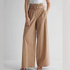 Express high rise wide leg tan pants with belt